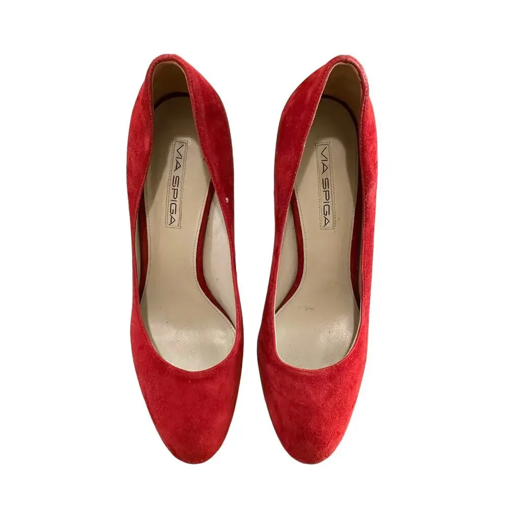 Via Spiga women's red suede‎ round toe pump heels size 8.5